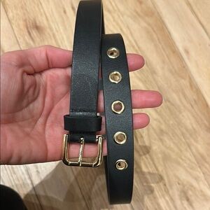 Rachel Comey Eyelet Black Leather Belt with Gold Accents Small